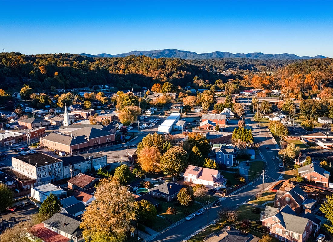 Forest, GA - Beautiful Aerial Sunset During the Fall in Ellijay Georgia at the Georgia Mountains