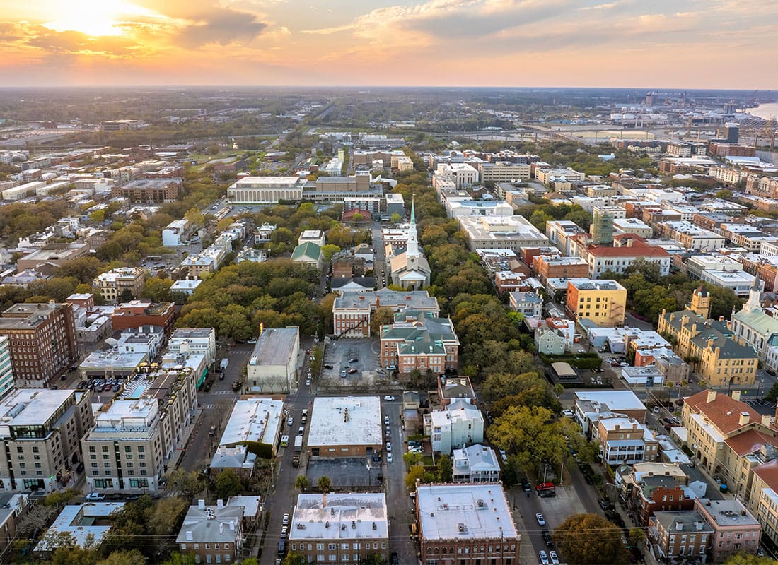 Lawrenceville, GA - Old Historical City Savannah in Georgia. Southern USA Cityscape at Sunset